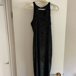Black velvet razor back midi dress